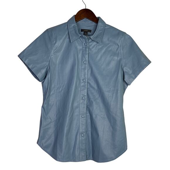 J.Crew Slim Fit ShortSleeve Faux Leather Shirt Snap Button Down 4 Dusty Sea Blue - Picture 10 of 15